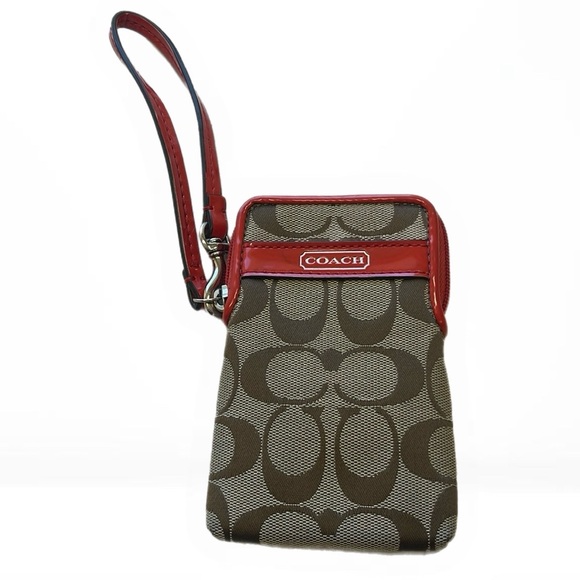 Coach Sutton Khaki Vermillion Orange Credit Card Wristlet Universal Case - Picture 1 of 6